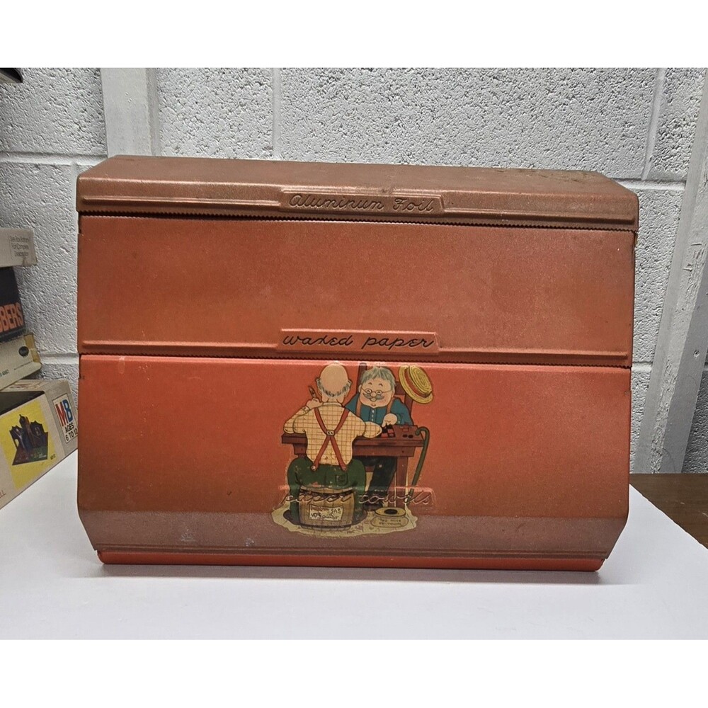 Vintage Red Metal Dispenser Paper Towel Wax Aluminum Foil Holder Wall Hanging